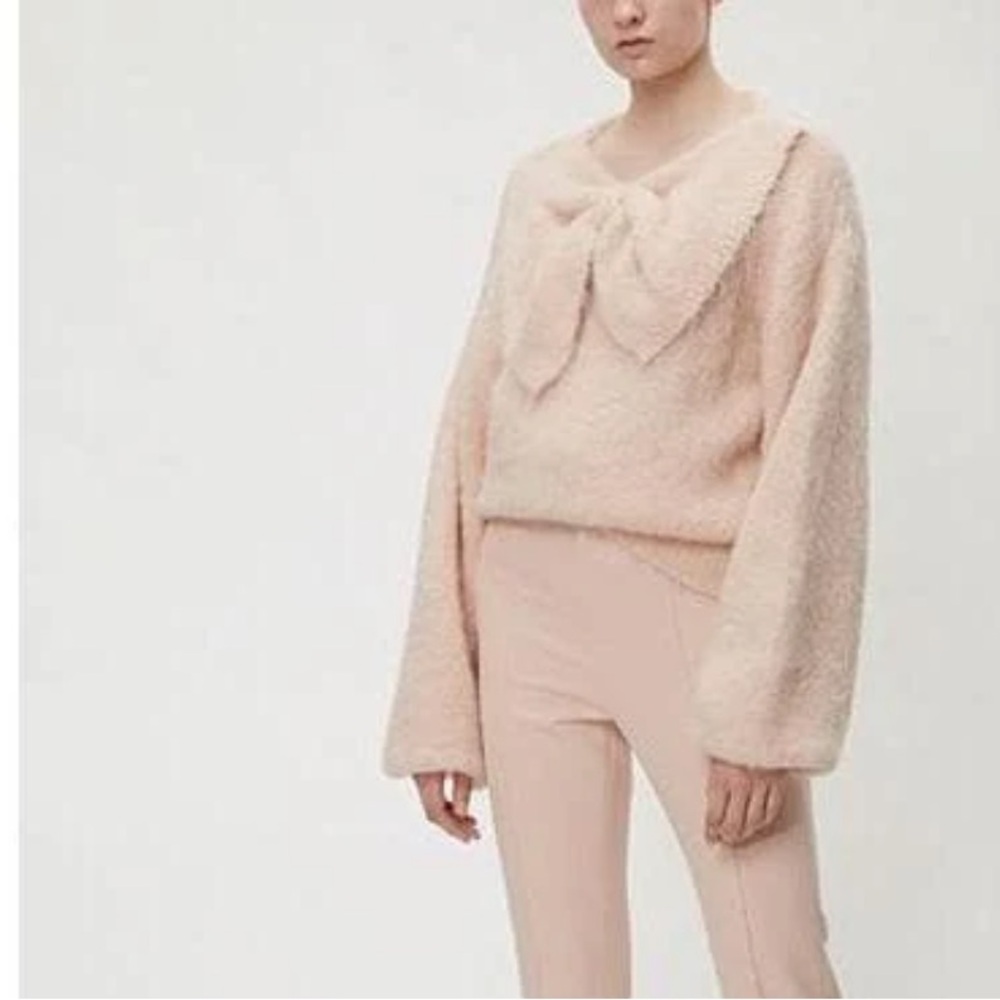 ByTIMO Blush Pink Alpaca Bow Balloon Sleeve Sweater women size Large